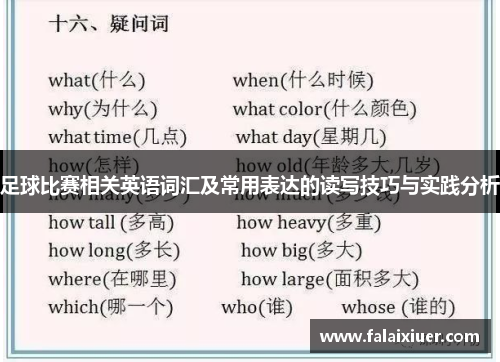 足球比赛相关英语词汇及常用表达的读写技巧与实践分析